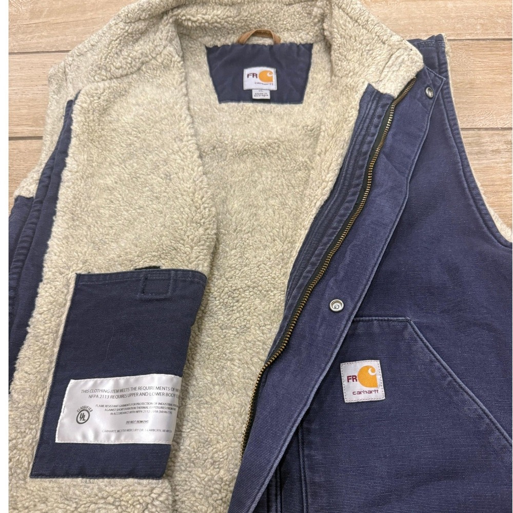 Carhartt FR Sherpa Lined Work Vest Navy Blue Mens XL Flame Resistant